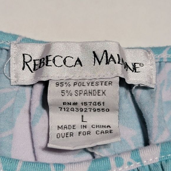 Rebecca Malone SS Blouse Teal White Flowers w/all Over Sequins - Size Large - Picture 4 of 4